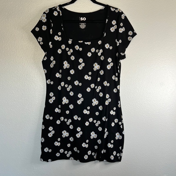 EUC SO Square Neck Bodycon Mini Dress Daisy Print sz XXL - Picture 2 of 5
